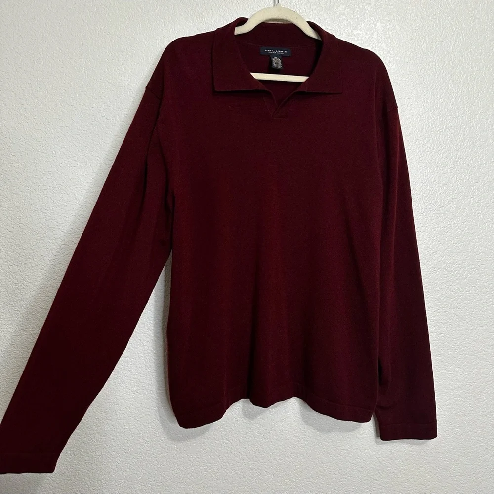 Banana Republic Stretch Merino Blend Maroon Men's Long Sleeves Polos, Size XL